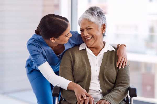 Family caregiver and senior loved one at home