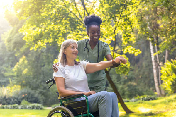 Caregiver providing around-the-clock long-term home care for a senior